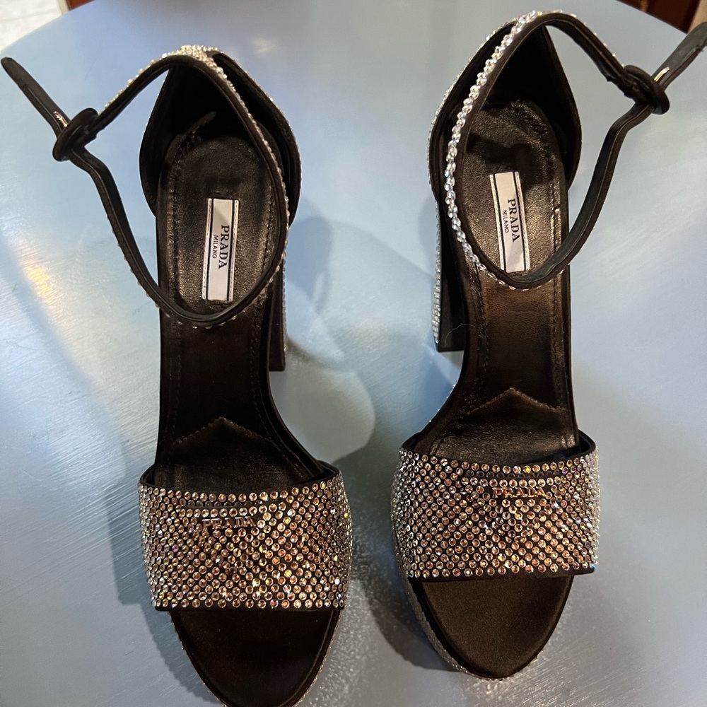 Prada Crystal Embellished Platform Sandals